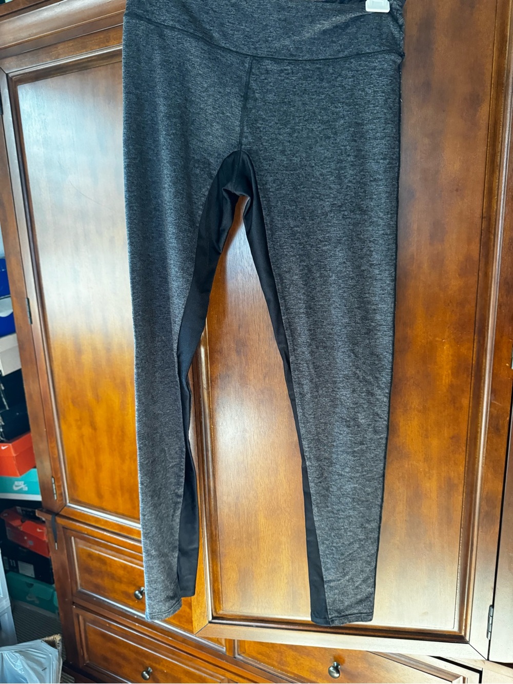 Women’s  Gray Active Leggings with Black Panels